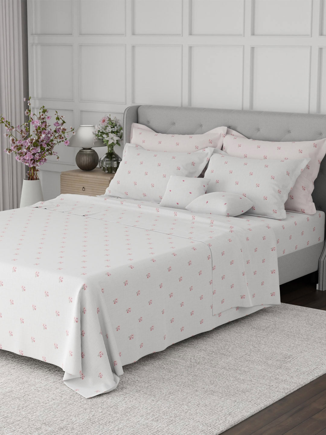 100% Cotton King Bedsheet Set, 600 TC Printed, Luxe Loom