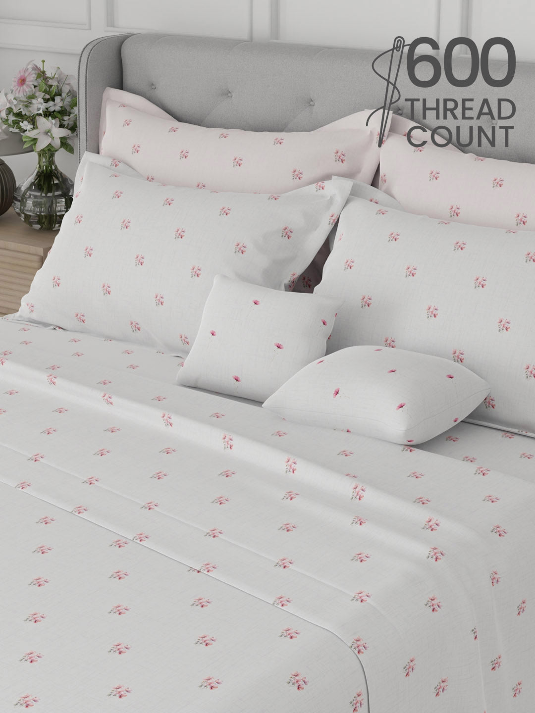 100% Cotton King Bedsheet Set, 600 TC Printed, Luxe Loom