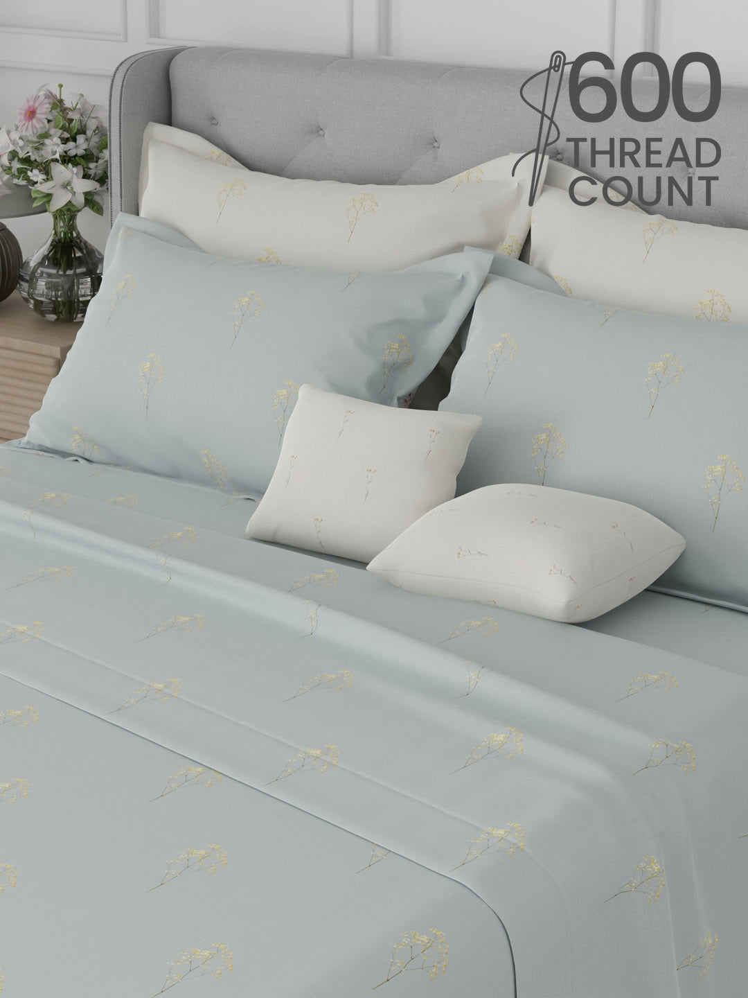 100% Cotton King Bedsheet Set, 600 TC Printed, Luxe Loom