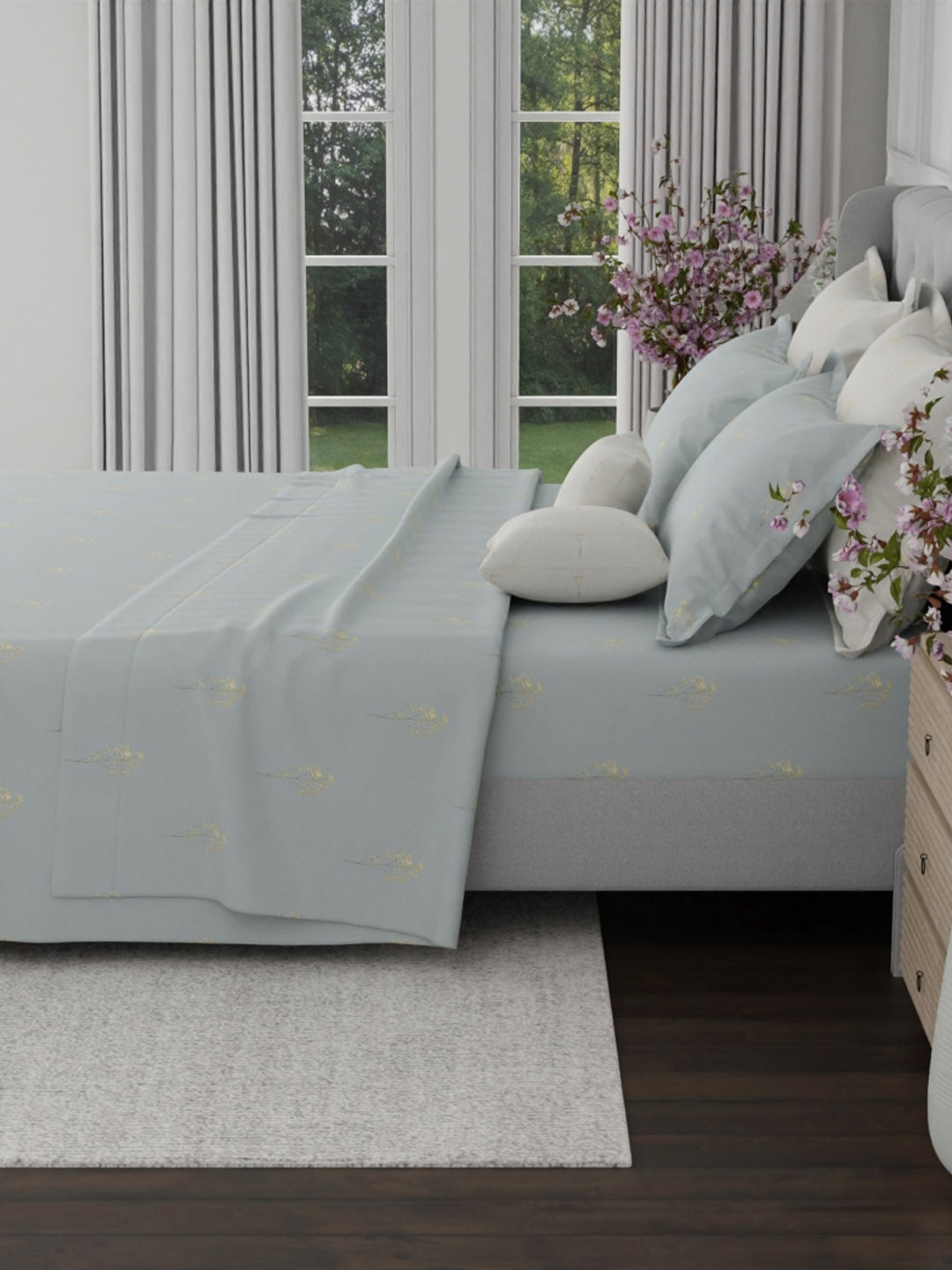 100% Cotton King Bedsheet Set, 600 TC Printed, Luxe Loom
