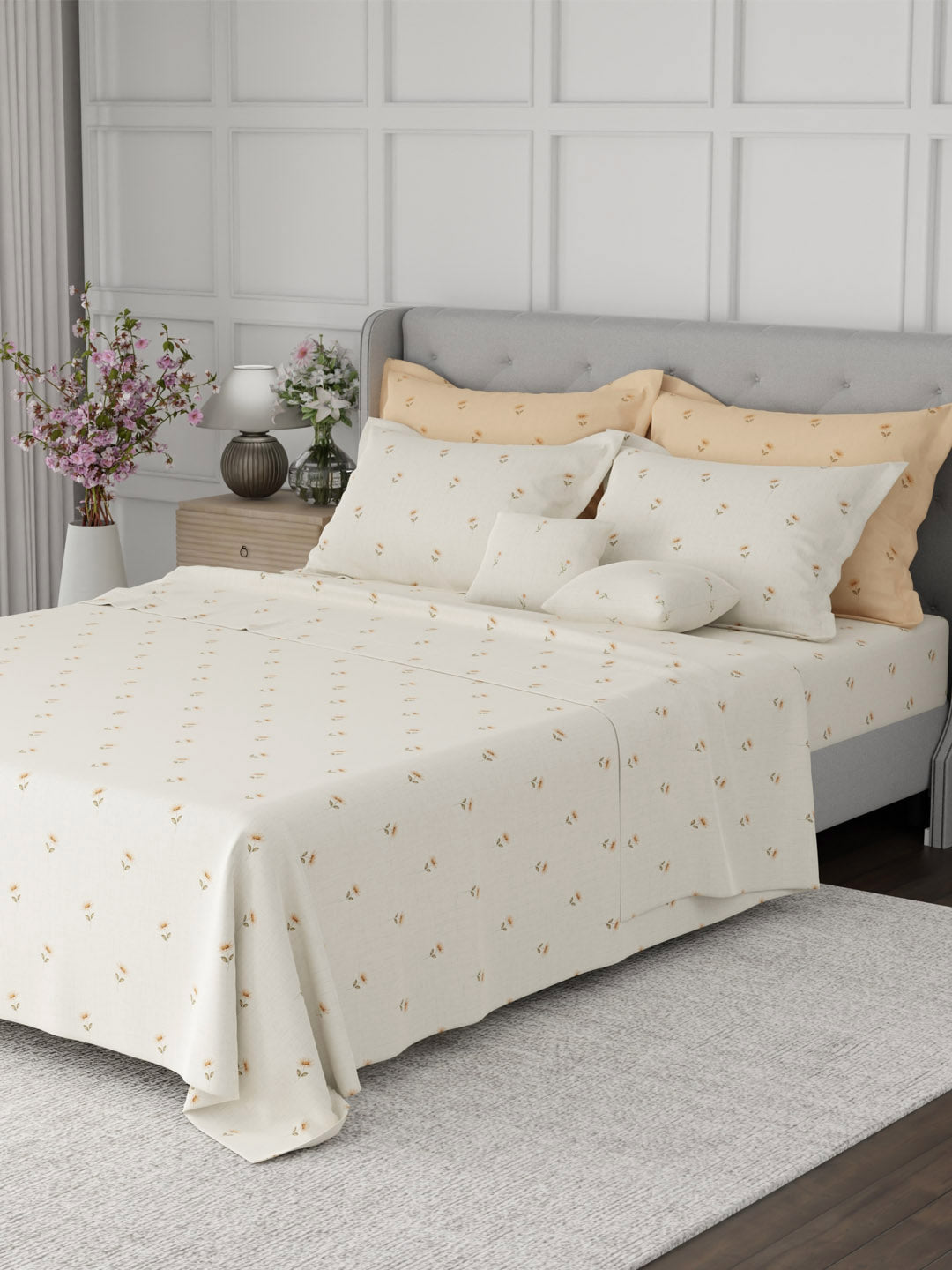 100% Cotton King Bedsheet Set, 600 TC Printed, Luxe Loom