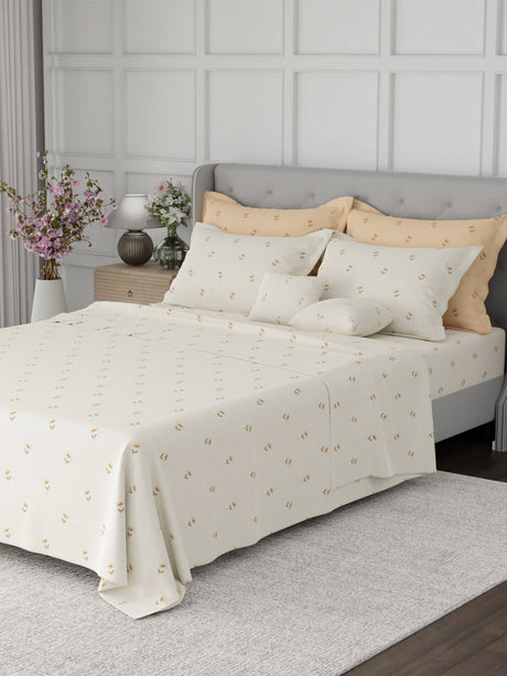100% Cotton King Bedsheet Set, 600 TC Printed, Luxe Loom