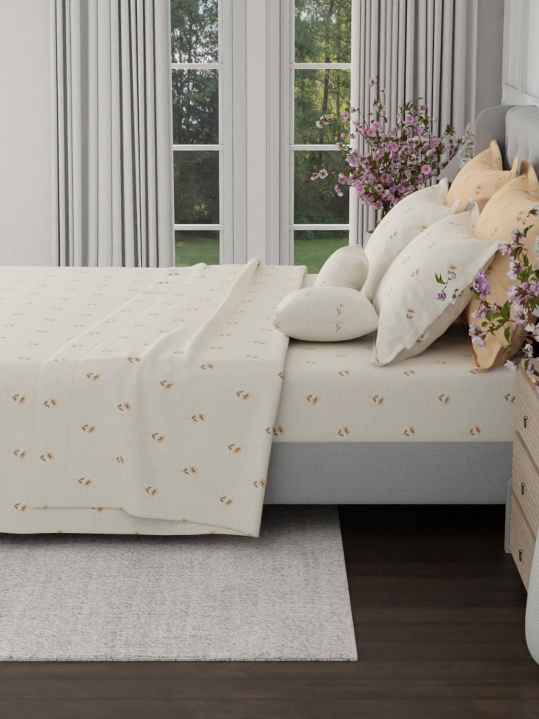 100% Cotton King Bedsheet Set, 600 TC Printed, Luxe Loom