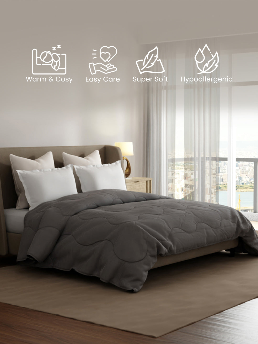 Double Size TENCEL™ Comforter for Mild Winter, Dark Grey Solid (2.74 m L x 2.24 m W), For Mild Winter & All Season Zen Living Collection