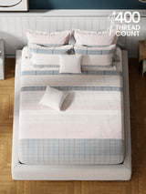 100% Cotton King Bedsheet Set with 4 Pillow Covers & 2 Cushion Covers, 400 TC Multicolor Geometrical, Royal Essence