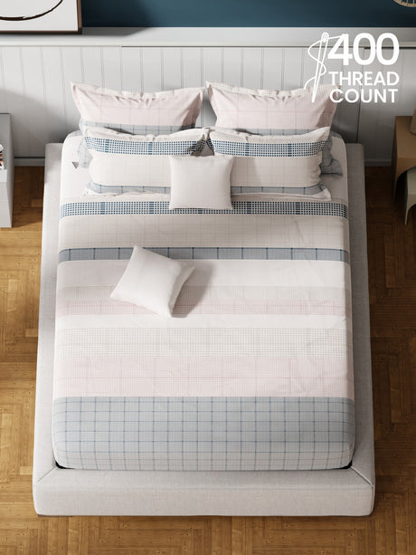 100% Cotton King Bedsheet Set with 4 Pillow Covers & 2 Cushion Covers, 400 TC Multicolor Geometrical, Royal Essence