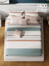 100% Cotton King Bedsheet Set with 4 Pillow Covers & 2 Cushion Covers, 400 TC Multicolor Geometrical, Royal Essence