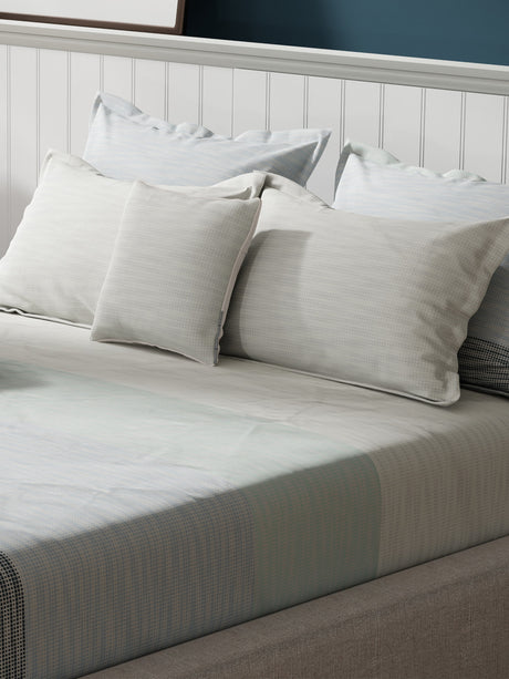 100% Cotton King Bedsheet Set with 4 Pillow Covers & 2 Cushion Covers, 400 TC Grey Geometrical, Royal Essence