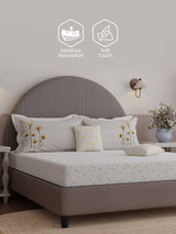 100% Cotton King Bedsheet Set with 4 Pillow Covers & 2 Cushion Covers, 400 TC White Floral, Royal Essence