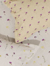 100% Cotton King Bedsheet Set with 4 Pillow Covers & 2 Cushion Covers, 400 TC White & Purple Floral, Royal Essence Nature Poetry