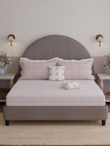 100% Cotton King Bedsheet Set with 4 Pillow Covers & 2 Cushion Covers, 400 TC White & Pink Floral, Royal Essence