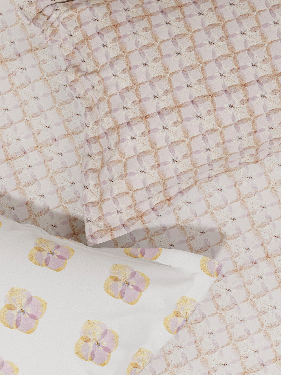 100% Cotton King Bedsheet Set with 4 Pillow Covers & 2 Cushion Covers, 400 TC White & Pink Floral, Royal Essence