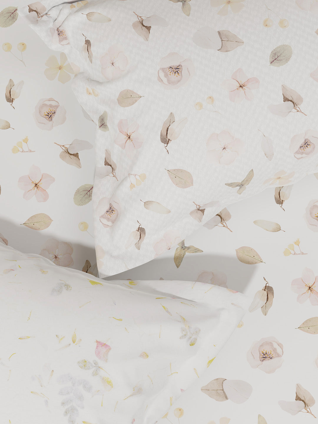 100% Cotton King Bedsheet Set with 4 Pillow Covers & 2 Cushion Covers, 400 TC Beige & White Floral, Royal Essence