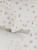 100% Cotton King Bedsheet Set with 4 Pillow Covers & 2 Cushion Covers, 400 TC Beige & White Floral, Royal Essence