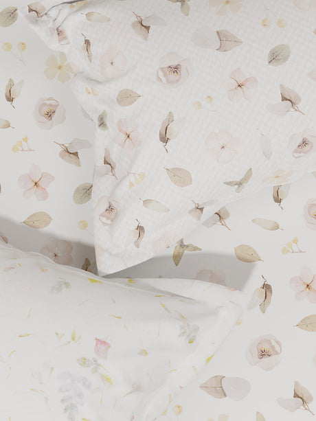 100% Cotton King Bedsheet Set with 4 Pillow Covers & 2 Cushion Covers, 400 TC Beige & White Floral, Royal Essence