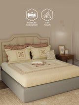 100% Cotton King Bedsheet Set with 4 Pillow Covers & 2 Cushion Covers, 400 TC Beige & Red Ethnic Print, Royal Essence