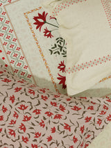 100% Cotton King Bedsheet Set with 4 Pillow Covers & 2 Cushion Covers, 400 TC Beige & Red Ethnic Print, Royal Essence