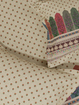 100% Cotton King Bedsheet Set with 4 Pillow Covers & 2 Cushion Covers, 400 TC Cream Ethnic Print, Royal Essence