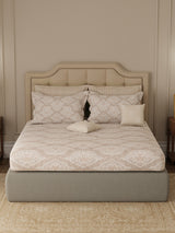 100% Cotton King Bedsheet Set with 4 Pillow Covers & 2 Cushion Covers, 400 TC Grey Ethnic Print, Royal Essence
