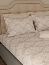 100% Cotton King Bedsheet Set with 4 Pillow Covers & 2 Cushion Covers, 400 TC Grey Ethnic Print, Royal Essence