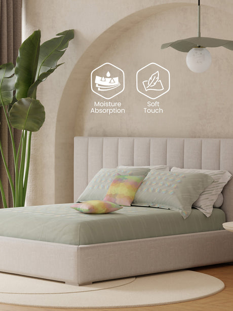 100% Cotton King Bedsheet Set with 4 Pillow Covers & 2 Cushion Covers, 400 TC Grey Solid, Royal Essence