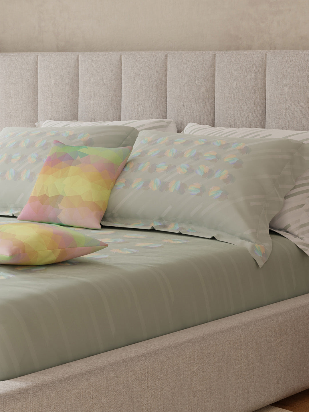 100% Cotton King Bedsheet Set with 4 Pillow Covers & 2 Cushion Covers, 400 TC Grey Solid, Royal Essence