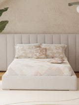 100% Cotton King Bedsheet Set with 4 Pillow Covers & 2 Cushion Covers, 400 TC Beige Geometrical, Royal Essence