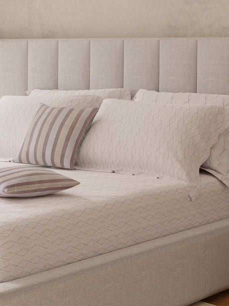 100% Cotton King Bedsheet Set with 4 Pillow Covers & 2 Cushion Covers, 400 TC Cream Geometrical, Royal Essence