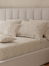 100% Cotton King Bedsheet Set with 4 Pillow Covers & 2 Cushion Covers, 400 TC Beige Geometrical, Royal Essence