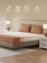 King Bedsheet Set, 100% Cotton 200 TC, Brown Floral, Valatia Tarang