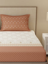 King Bedsheet Set, 100% Cotton 200 TC, Brown Floral, Valatia Tarang