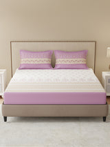 King Bedsheet Set, 100% Cotton 200 TC, Purple & White Floral, Valatia Tarang