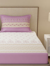King Bedsheet Set, 100% Cotton 200 TC, Purple & White Floral, Valatia Tarang