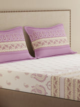 King Bedsheet Set, 100% Cotton 200 TC, Purple & White Floral, Valatia Tarang