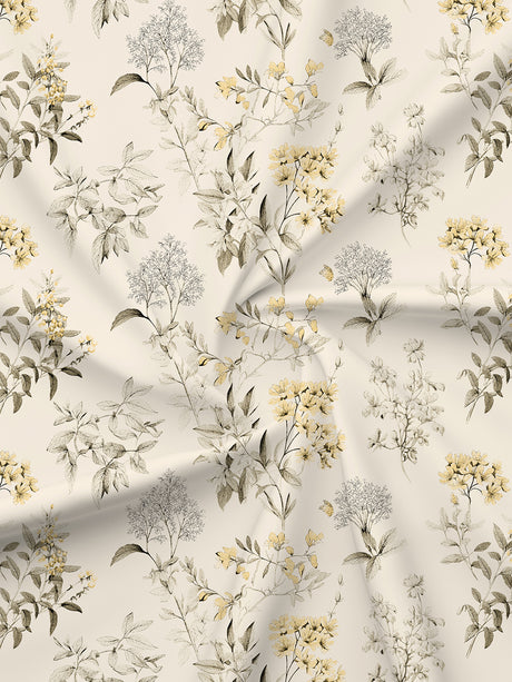 100% Cotton 200 TC, King Size Yellow & White Bedsheet with 2 Pillow Covers, Valatia Collection (Floral Print)