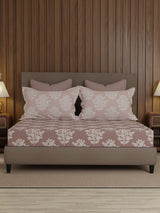 100% Cotton 200 TC, King Size Grey Bedsheet with 2 Pillow Covers, Valatia Collection (Floral Print)