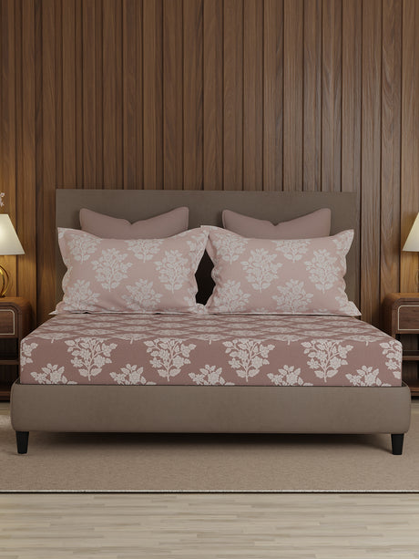 100% Cotton 200 TC, King Size Grey Bedsheet with 2 Pillow Covers, Valatia Collection (Floral Print)
