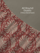 100% Cotton 200 TC, Brown Floral, King Size Fitted Sheet with 2 Pillow Covers - Valatia Collection