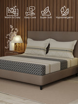 100% Cotton 200 TC, Grey Geometric Print, King Fitted Sheet with 2 Pillow Covers, Valatia Collection