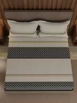 100% Cotton 200 TC, Grey Geometric Print, King Fitted Sheet with 2 Pillow Covers, Valatia Collection