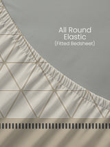 100% Cotton 200 TC, Grey Geometric Print, King Fitted Sheet with 2 Pillow Covers, Valatia Collection