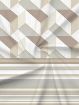 100% Cotton 200 TC, Beige Geometric Print, King Fitted Sheet with 2 Pillow Covers, Valatia Collection