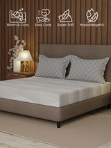 100% Cotton 200 TC, Grey Geometric Print, King Fitted Sheet with 2 Pillow Covers, Valatia Collection