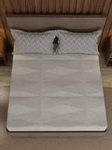 100% Cotton 200 TC, Grey Geometric Print, King Fitted Sheet with 2 Pillow Covers, Valatia Collection
