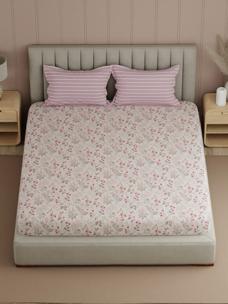 100% Cotton 200 TC, Printed Double Bedsheet Set, Valatia