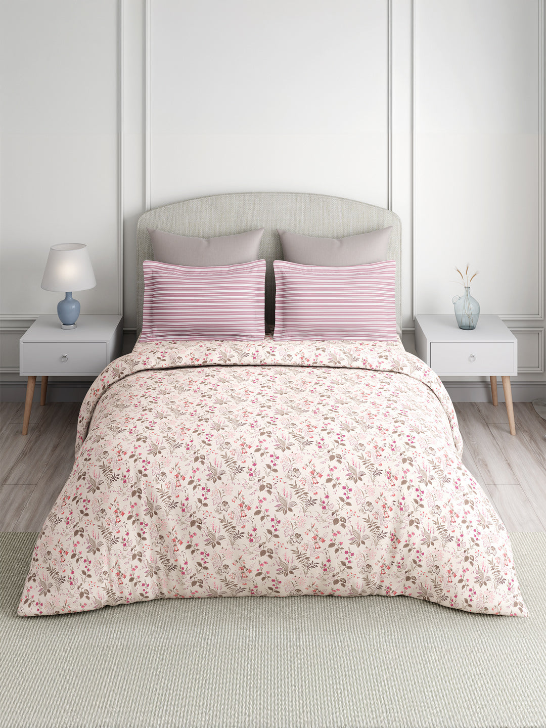 Valatia 100% Cotton 200 TC Double Bedsheet with 2 Pillow Covers | Pink Floral Bedsheet Set