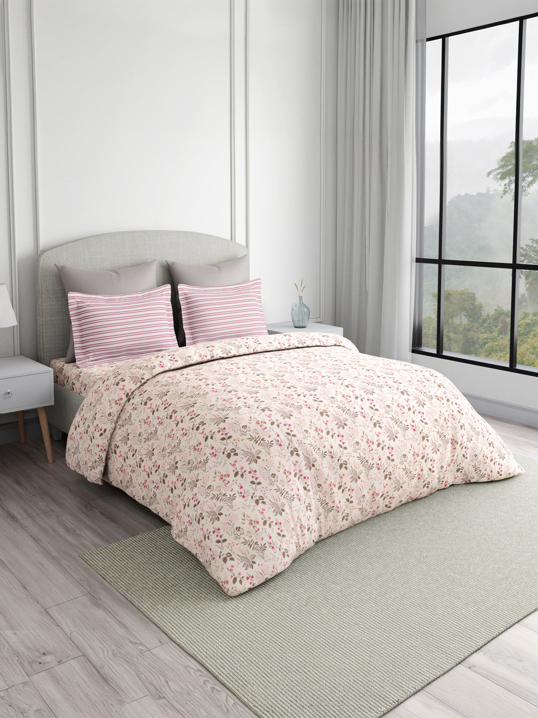 Valatia 100% Cotton 200 TC Double Bedsheet with 2 Pillow Covers | Pink Floral Bedsheet Set