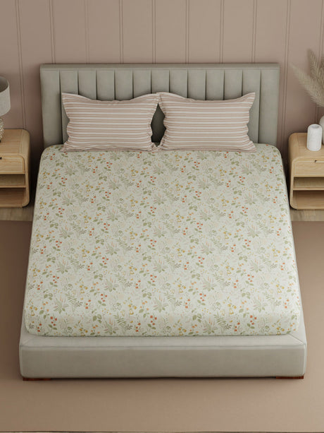 100% Cotton 200 TC, Printed Double Bedsheet Set, Valatia