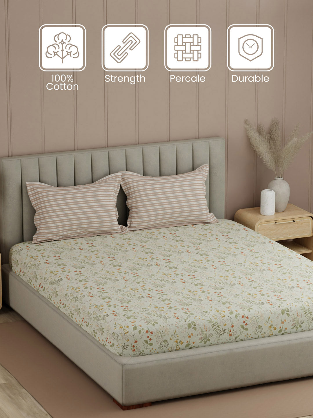 100% Cotton 200 TC, Printed Double Bedsheet Set, Valatia