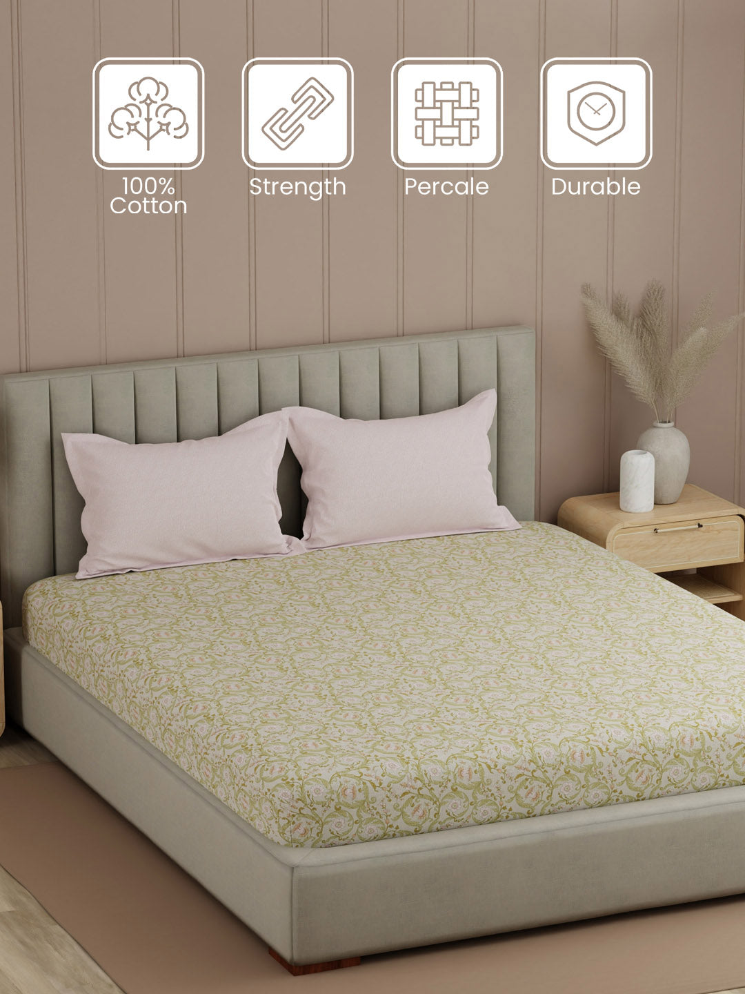 100% Cotton 200 TC, Printed Double Bedsheet Set, Valatia